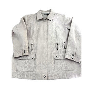 Womens SZ 3 Jacket Edgy Casual Spring Off White Textured Pockets Zip Grommets